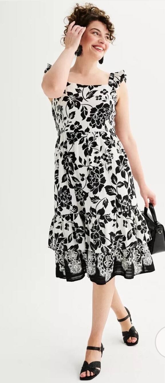 Draper James Floral Jacquard Flutter Sleeve Midi Dress Sz XXL Neutral Cottage
